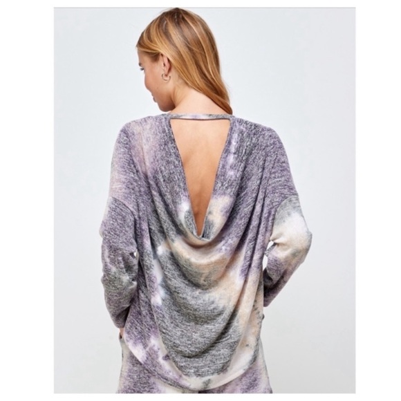 (32)New Adorable Soft Hacci Tie Dye Open Back Top - Picture 3 of 3